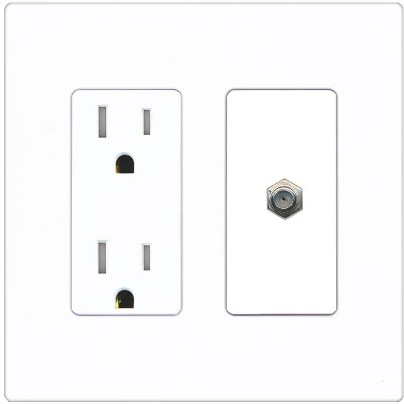 RiteAV 1 Port Coax Cable TV F-Type Wall Plate - Tamper-Resistant [Screwless White]