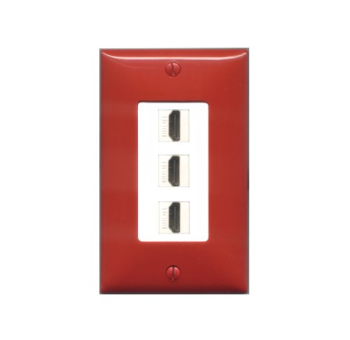 RiteAV Red and White 3 HDMI Port Wall Plate OVERSIZED White