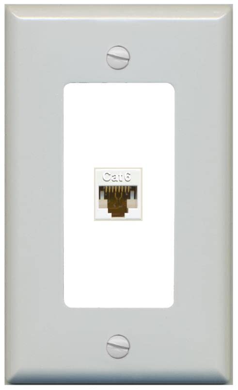 RiteAV 1 Port Cat6 Ethernet Wall Plate Female-Female - 1 Gang [Gray/White]