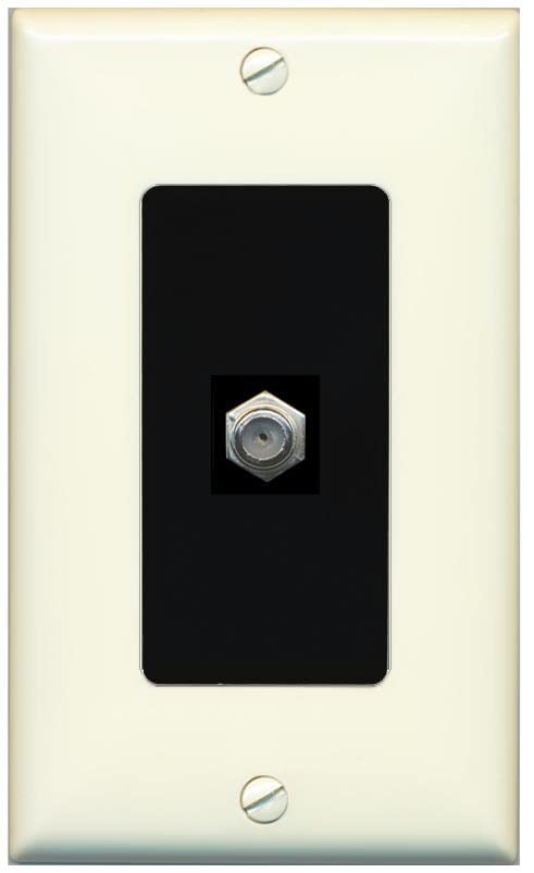 RiteAV 1 Port Coax Cable TV F-Type Wall Plate - 1 Gang [Light-Almond/Black]