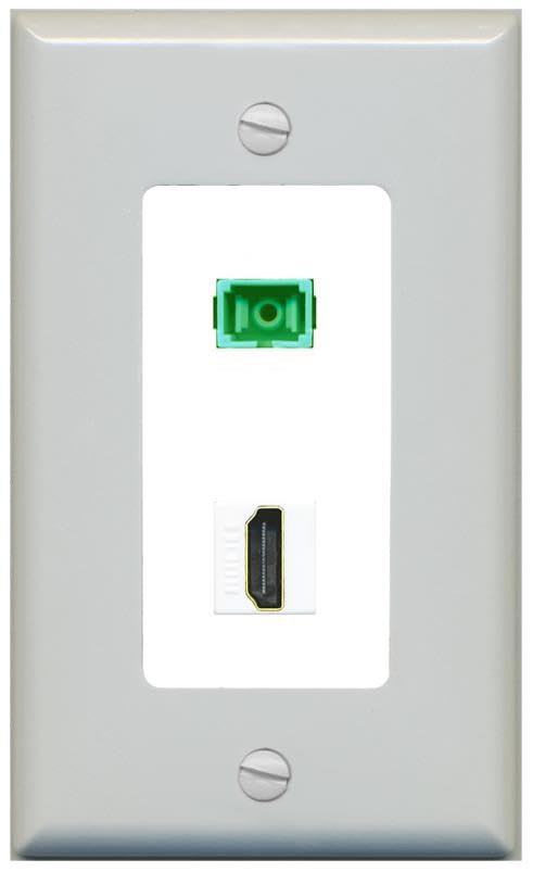 RiteAV 1 Port Fiber Optic Jack SC Simplex APC + HDMI Wall Plate-1 Gang Gray/White