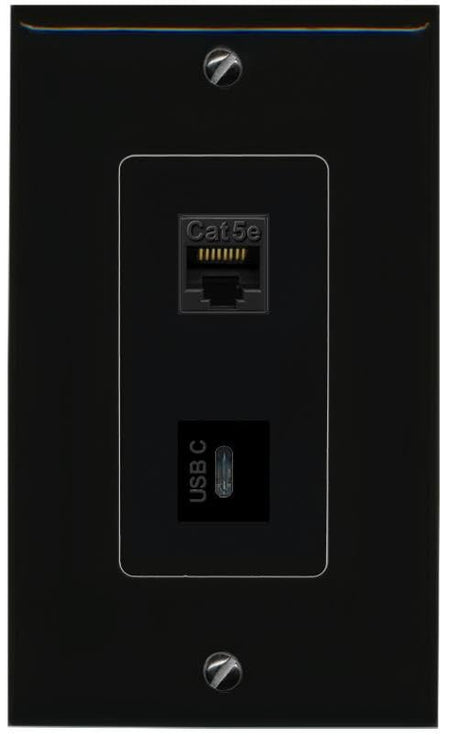RiteAV CAT5E USBC Wall Plate Decorative [Black]