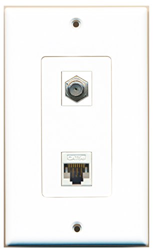 RiteAV 1 Coax Cable TV F and 1 Cat5e White Ethernet Wall Plate Oversized