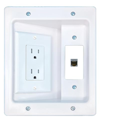 RiteAV CAT6-SHIELDED Recessed WalL Plate Cable Concealer Management Kit with Power Outlet Hides Cords and Cables