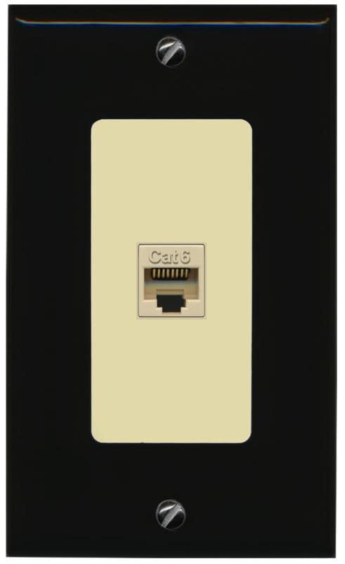 RiteAV 1 Port Cat6 Ethernet Wall Plate Female-Female - 1 Gang [Black/Ivory]