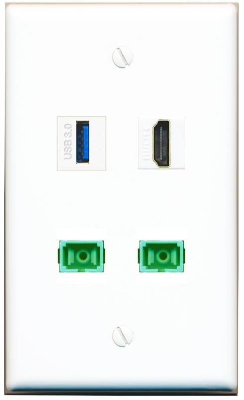 RiteAV - HDMI 2 SC-APC Singlemode Simplex USB-3 Wall Plate Flat White