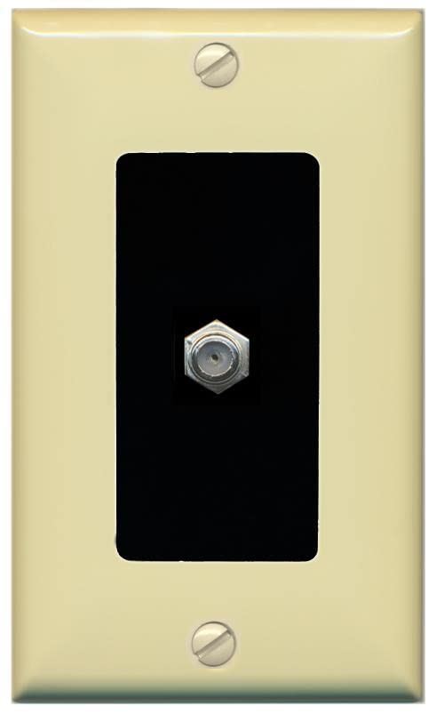 RiteAV 1 Port Coax Cable TV F-Type Wall Plate - 1 Gang [Ivory/Black]