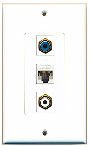 RiteAV 1 Port RCA White 1 Port RCA Blue 1 Port Cat5e Ethernet White Wall Plate OVERSIZED