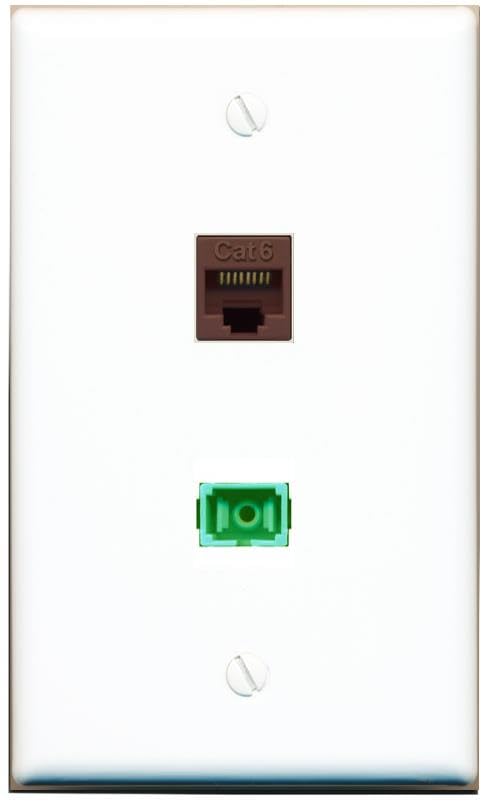 RiteAV 1 Port CAT6 BROWN SC/APC Singlemode Simplex Flat Wall Plate White