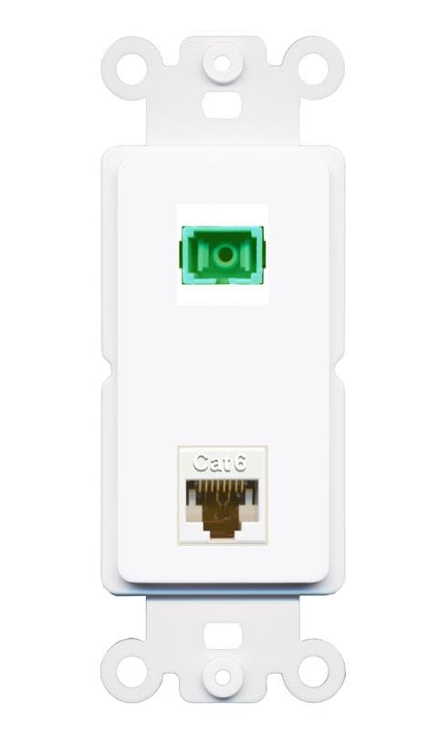 RiteAV 1 Port Fiber Optic Jack SC Simplex APC + Cat6 Wall Plate-Rocker White