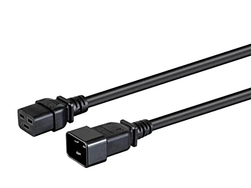 Monoprice Heavy Duty Extension Cord - 6 Feet - Black | IEC 60320 C20 to IEC 60320 C19, 12AWG, 20A/2500W, SJT, 250V, for Servers, Routers, Switches, Blade Servers