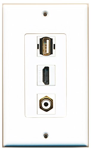 RiteAV 1 Port HDMI 1 RCA White 1 USB A-A Wall Plate OVERSIZED