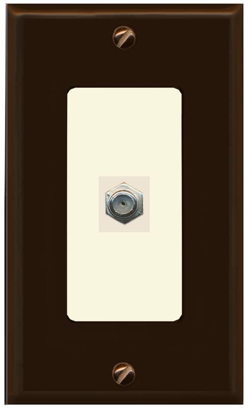 RiteAV 1 Port Coax Cable TV F-Type Wall Plate - 1 Gang [Brown/Light-Almond]