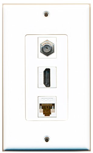 RiteAV 1 Port HDMI 1 Coax Cable TV- F-Type 1 Cat6 Ethernet White Wall Plate OVERSIZED