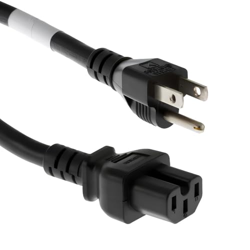 RiteAV -3 Prong AC Power Cord Cable 15A, 125V - 5-15P to C15 Heavy Duty 14 AWG Cord Cable - Ideal for Home, Office, Appliances, Electronics, Power Tools - (Black)