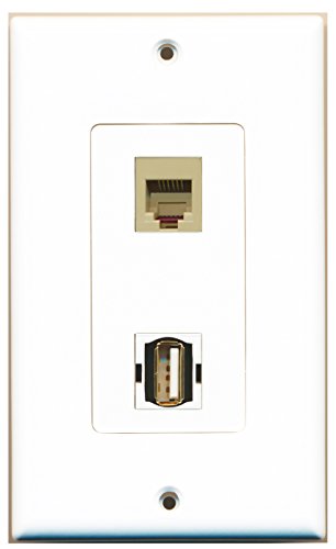 RiteAV 1 Port USB A-A 1 Port Phone RJ11 RJ12 Beige Type Wall Plate OVERSIZED
