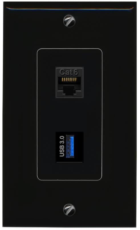 RiteAV CAT6 USB-3 Wall Plate Decorative [Black]