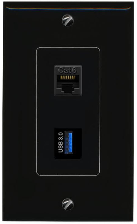 RiteAV CAT6 USB-3 Wall Plate Decorative [Black]