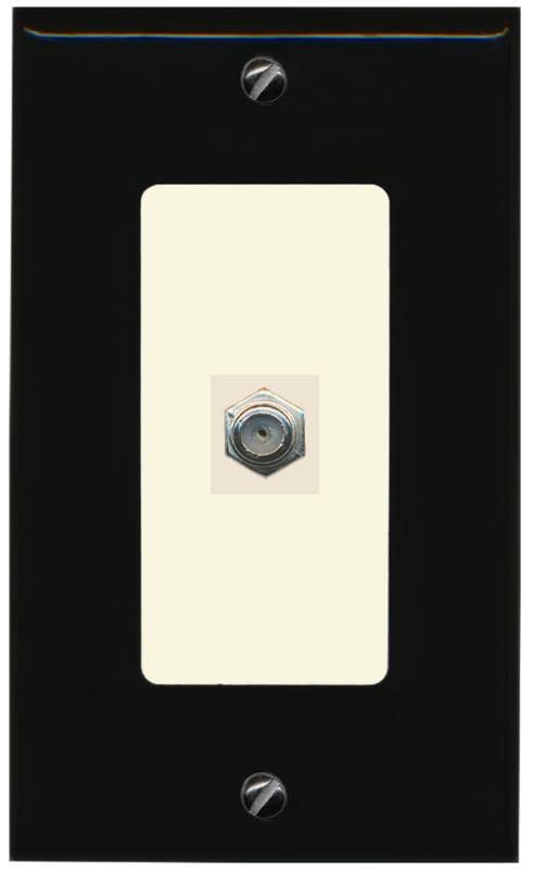 RiteAV 1 Port Coax Cable TV F-Type Wall Plate - 1 Gang [Black/Light-Almond]