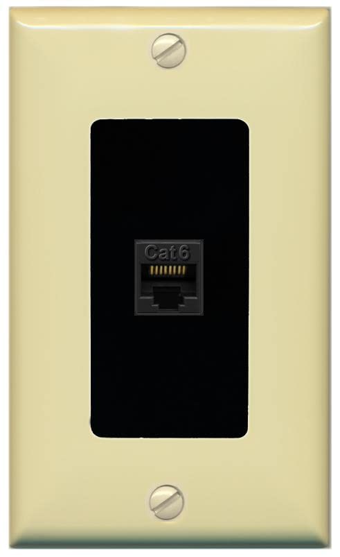 RiteAV 1 Port Cat6 Ethernet Wall Plate Female-Female - 1 Gang [Ivory/Black]