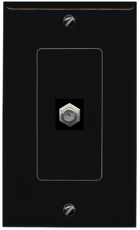 RiteAV 1 Port Coax Cable TV F-Type Wall Plate - 1 Gang [Black/Black]