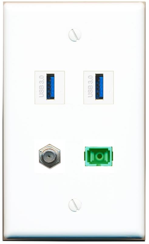 RiteAV - COAX SC-APC Singlemode Simplex 2 USB-3 Wall Plate Flat White