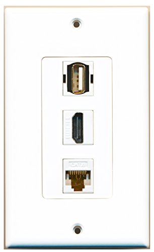 RiteAV 1 Port HDMI 1 USB A-A 1 Cat6 Ethernet White Wall Plate OVERSIZED