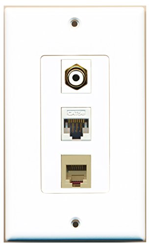 RiteAV 1 Port RCA White 1 Port Phone RJ11 RJ12 Beige 1 Port Cat5e Ethernet White Wall Plate OVERSIZED