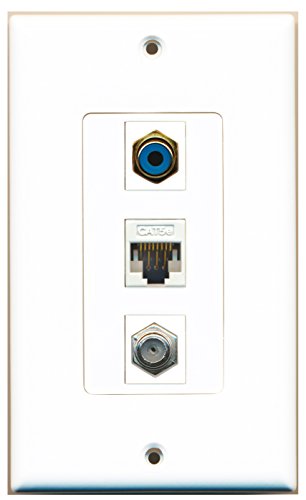 RiteAV 1 Port RCA Blue 1 Port Coax Cable TV- F-Type 1 Port Cat5e Ethernet White Wall Plate OVERSIZED