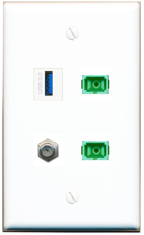 RiteAV - COAX 2 SC-APC Singlemode Simplex USB-3 Wall Plate Flat White