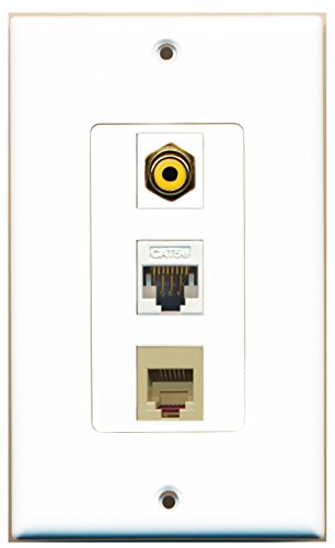 RiteAV 1 Port RCA Yellow 1 Port Phone RJ11 RJ12 Beige 1 Port Cat5e Ethernet White Wall Plate OVERSIZED