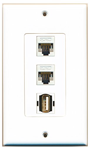 RiteAV 1 Port USB A-A 2 Port Cat5e Ethernet White Wall Plate OVERSIZED