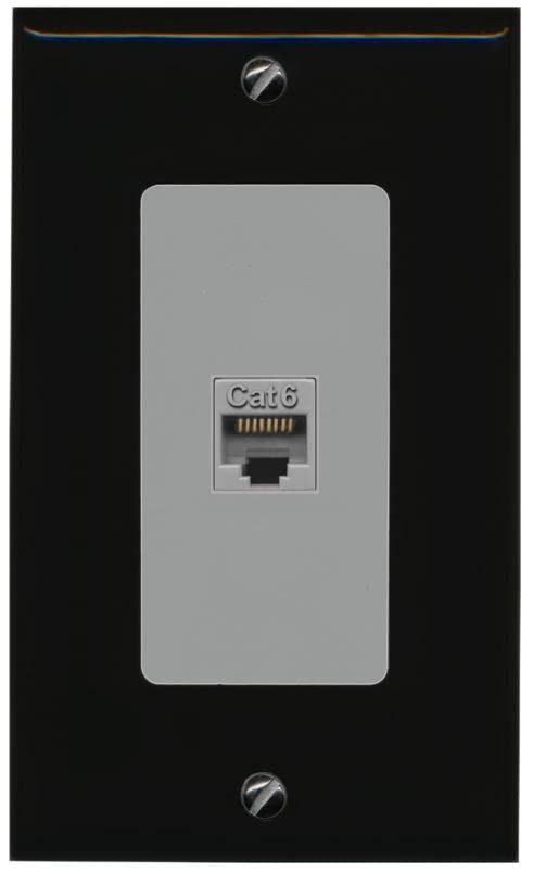 RiteAV 1 Port Cat6 Ethernet Wall Plate Female-Female - 1 Gang [Black/Gray]