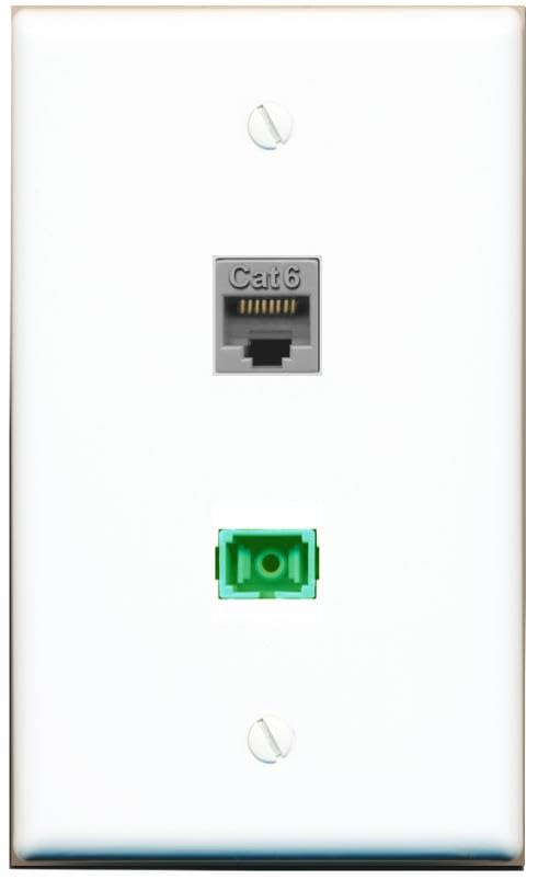 RiteAV 1 Port CAT6 GRAY SC/APC Singlemode Simplex Flat Wall Plate White