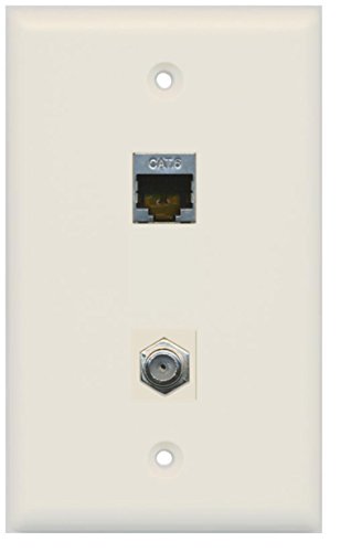 RiteAV 1 Port Cat6 Shielded 1 Coax Wall Plate Flat Light Almond