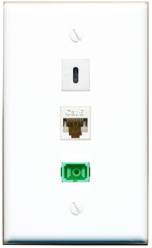 RiteAV - CAT6 SC-APC Singlemode Simplex USBC Wall Plate Flat White