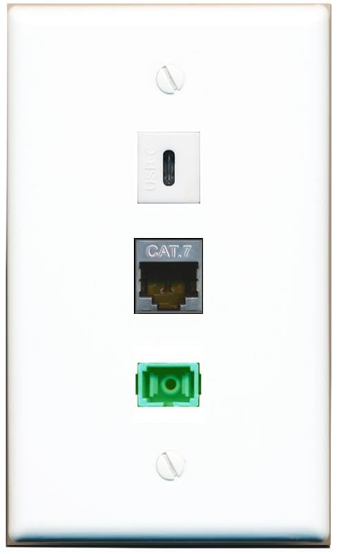 RiteAV - CAT7 SC-APC Singlemode Simplex USBC Wall Plate Flat White