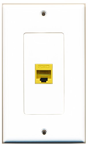 RiteAV 1 Cat5e Yellow Ethernet Port Female White Wall Plate OVERSIZED