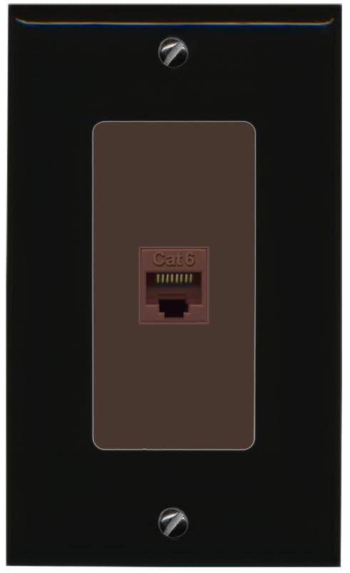 RiteAV 1 Port Cat6 Ethernet Wall Plate Female-Female - 1 Gang [Black/Brown]