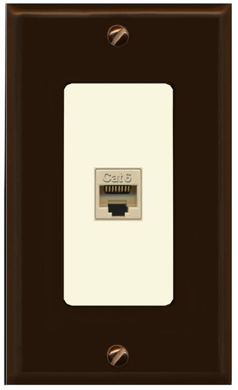 RiteAV 1 Port Cat6 Ethernet Wall Plate Female-Female - 1 Gang [Brown/Light-Almond]