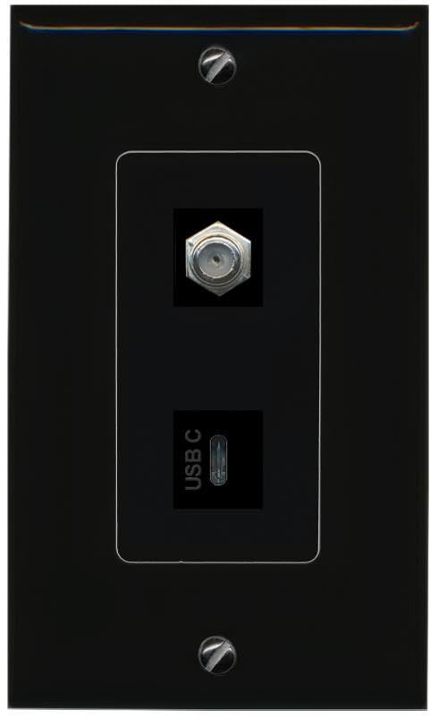 RiteAV Coax USBC Wall Plate Decorative [Black]