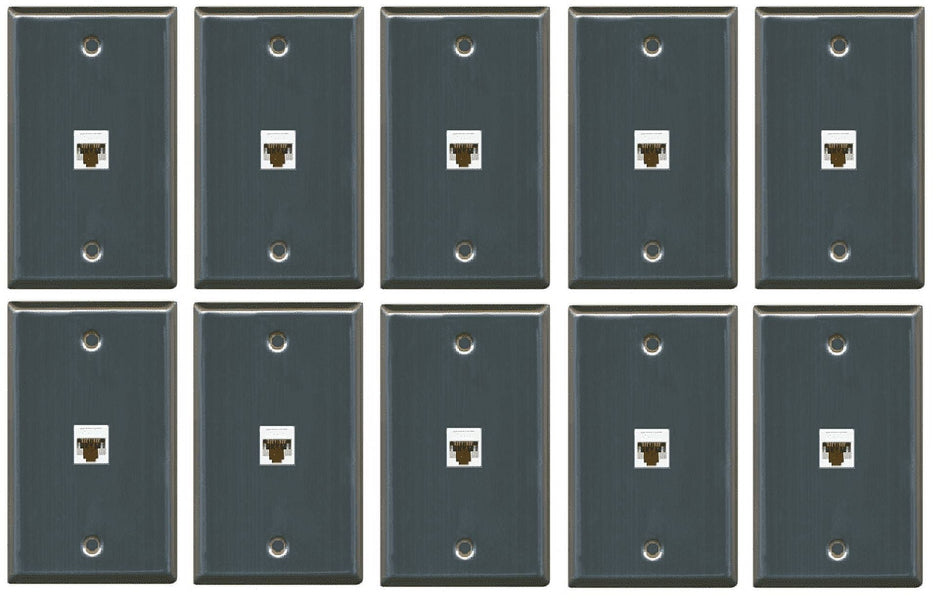 RiteAV 1 Gang 1 Port Cat6 Wall Plate - Stainless - 10 Pack