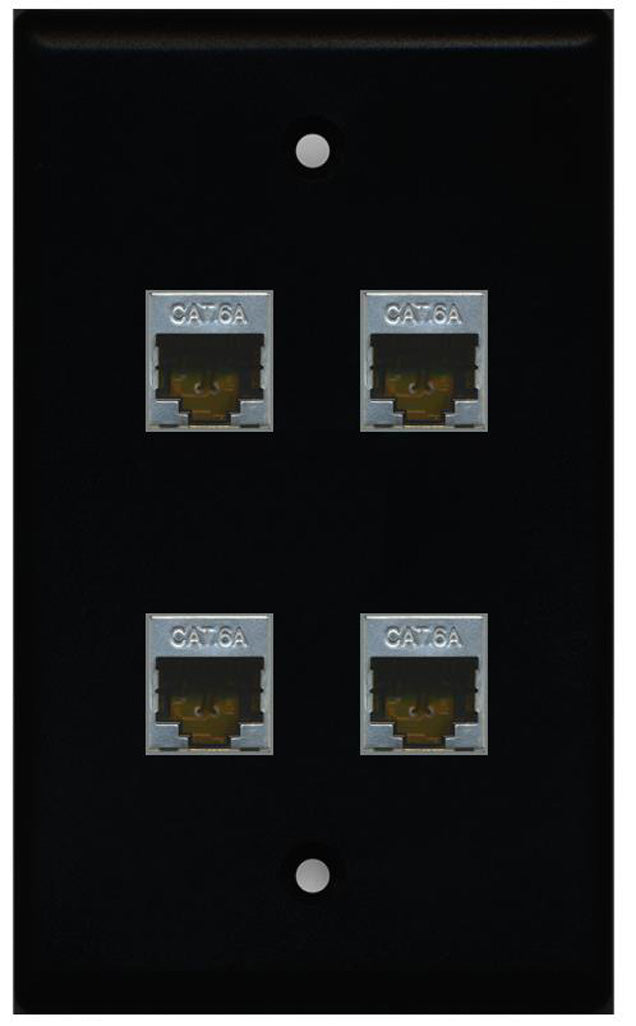 RiteAV CAT 6A 4 Port Shielded Cat6a Wall Plate 1 Gang - Black