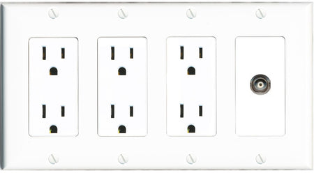 RiteAV BNC Wall Plate 4 Gang with 3 x 15A Duplex Power Outlets