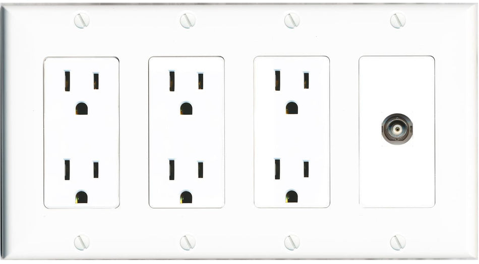 RiteAV BNC Wall Plate 4 Gang with 3 x 15A Duplex Power Outlets