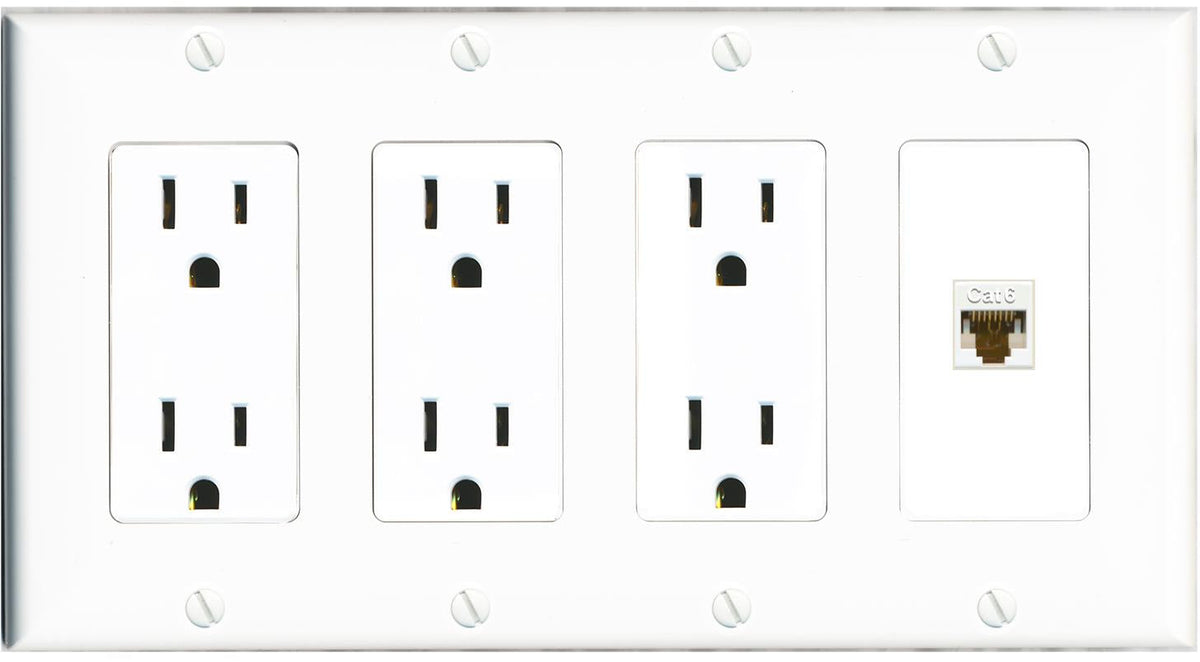 RiteAV CAT6 Wall Plate 4 Gang with 3 x 15A Duplex Power Outlets