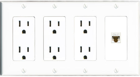 RiteAV CAT6 Wall Plate 4 Gang with 3 x 15A Duplex Power Outlets