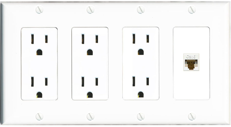 RiteAV CAT6 Wall Plate 4 Gang with 3 x 15A Duplex Power Outlets
