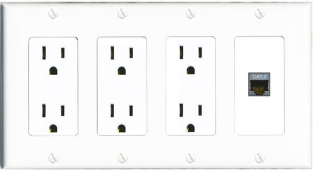 RiteAV CAT7 Wall Plate 4 Gang with 3 x 15A Duplex Power Outlets