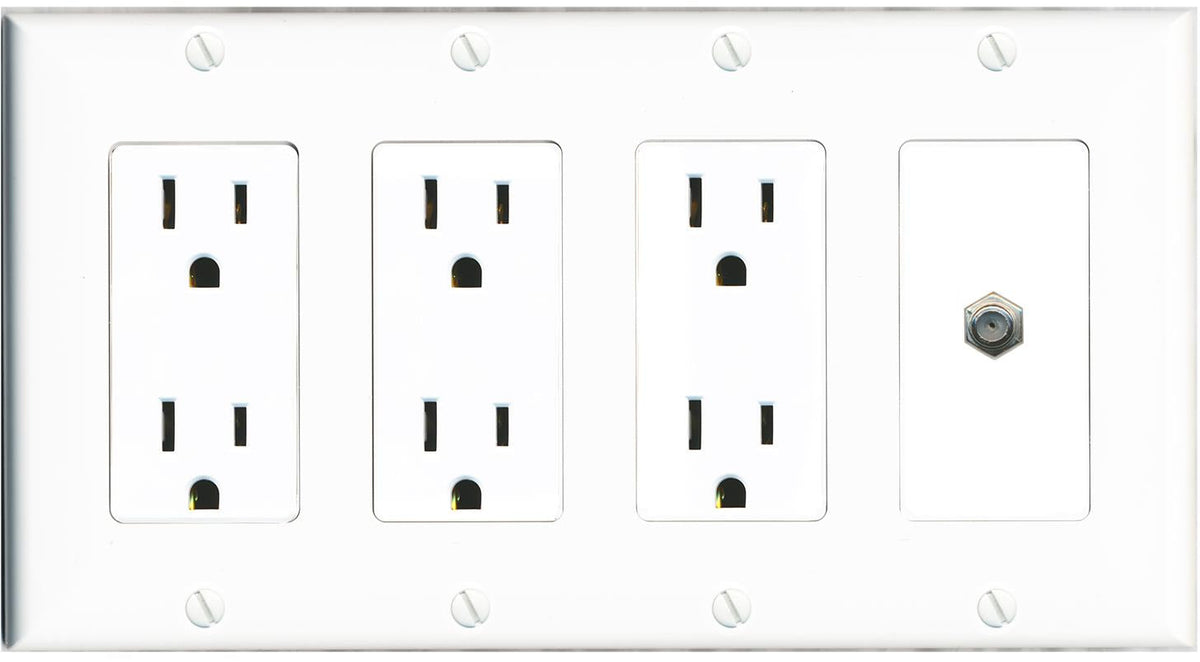 RiteAV COAX Wall Plate 4 Gang with 3 x 15A Duplex Power Outlets